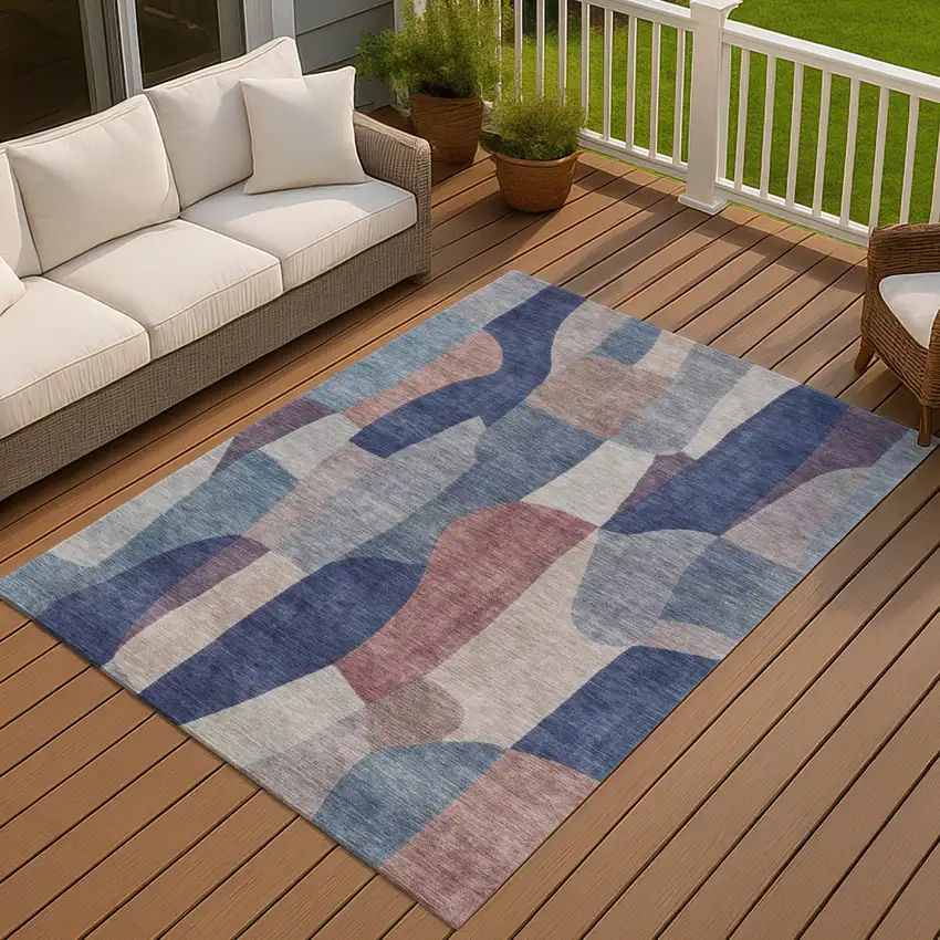 Blue And Copper Abstract Washable Indoor Outdoor Area Rug Photo 4