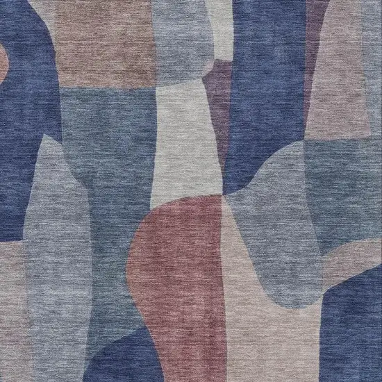 Blue And Copper Abstract Washable Indoor Outdoor Area Rug Photo 2