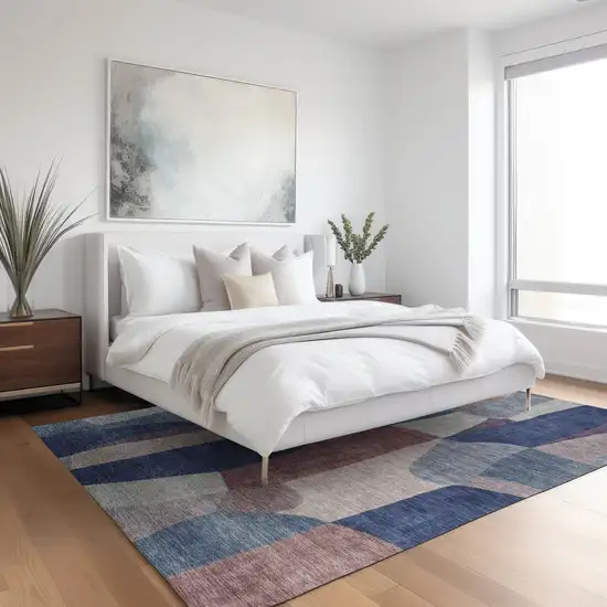 Blue And Copper Abstract Washable Indoor Outdoor Area Rug Photo 6