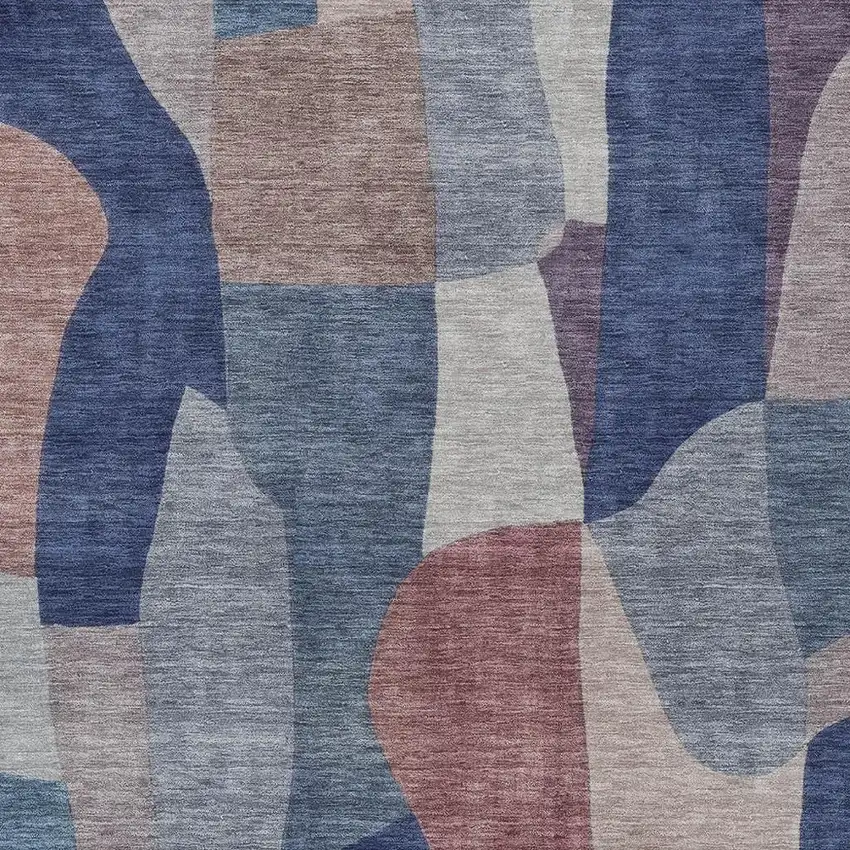 Blue And Copper Abstract Washable Indoor Outdoor Area Rug Photo 2