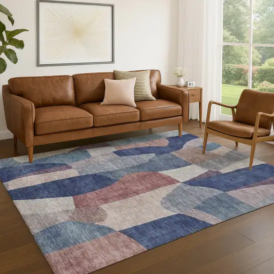 Blue And Copper Abstract Washable Indoor Outdoor Area Rug Photo 5