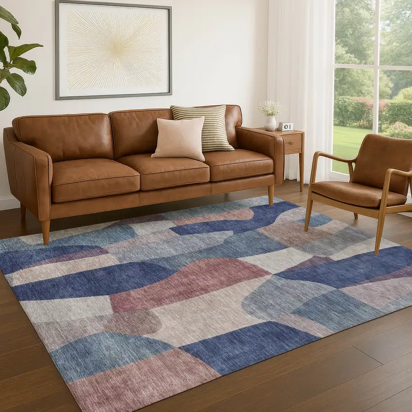 Blue And Copper Abstract Washable Indoor Outdoor Area Rug Photo 5