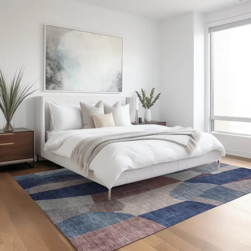 Blue And Copper Abstract Washable Indoor Outdoor Area Rug Photo 6