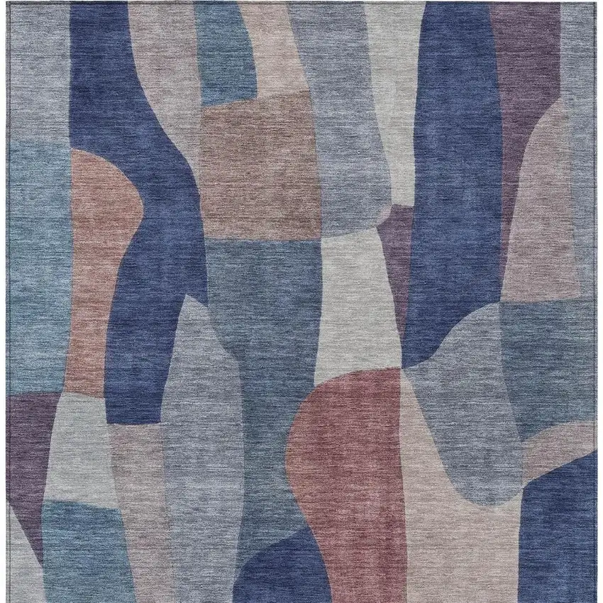 Blue And Copper Abstract Washable Indoor Outdoor Area Rug Photo 3