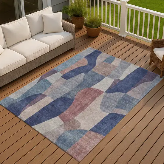 Blue And Copper Abstract Washable Indoor Outdoor Area Rug Photo 4
