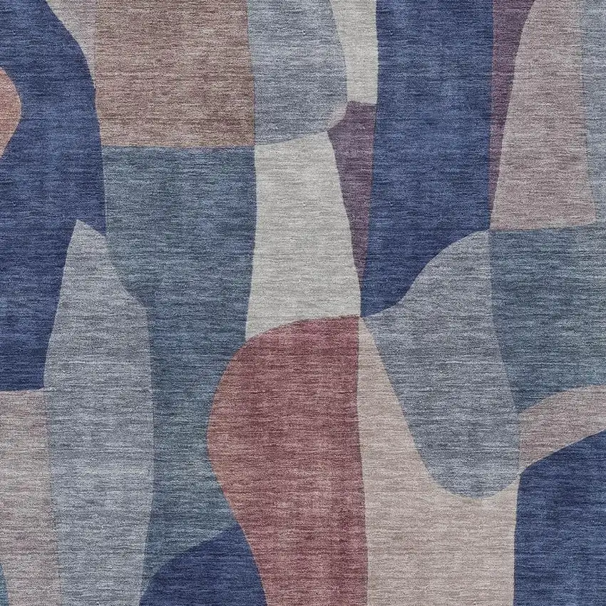 Blue And Copper Abstract Washable Indoor Outdoor Area Rug Photo 2