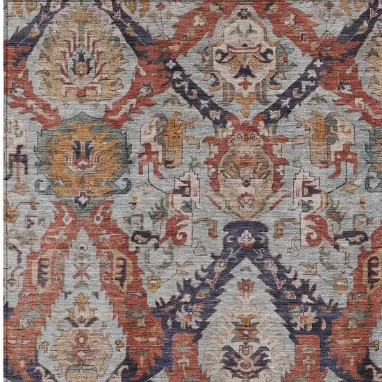 Blue And Copper Damask Washable Indoor Outdoor Area Rug Photo 4