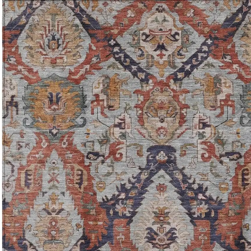 Blue And Copper Damask Washable Indoor Outdoor Area Rug Photo 4