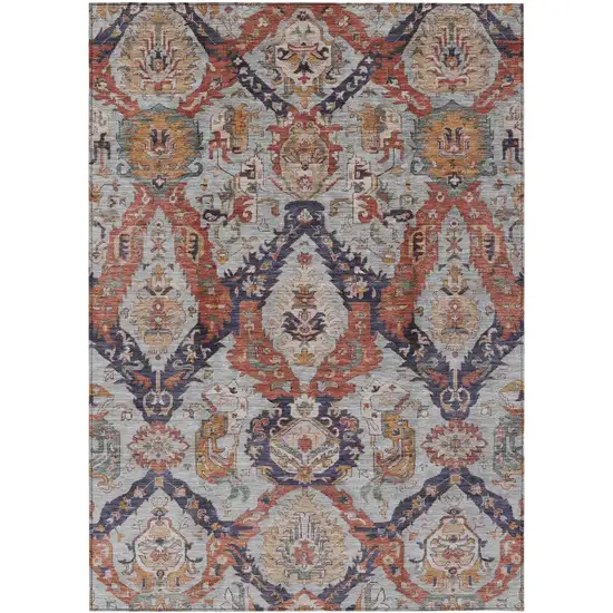 Blue And Copper Damask Washable Indoor Outdoor Area Rug Photo 1