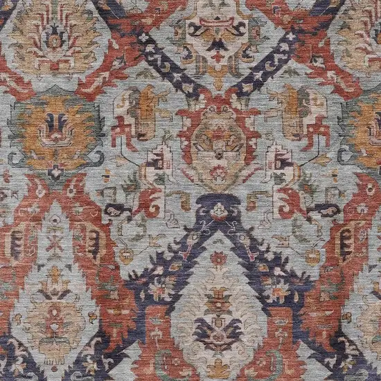 Blue And Copper Damask Washable Indoor Outdoor Area Rug Photo 3