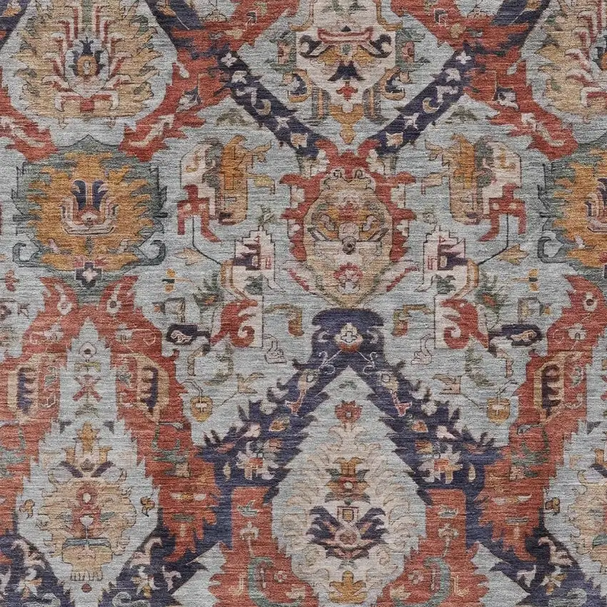 Blue And Copper Damask Washable Indoor Outdoor Area Rug Photo 3