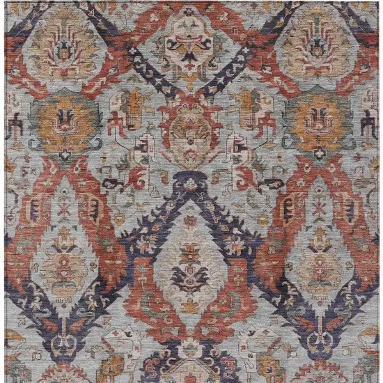 Blue And Copper Damask Washable Indoor Outdoor Area Rug Photo 4