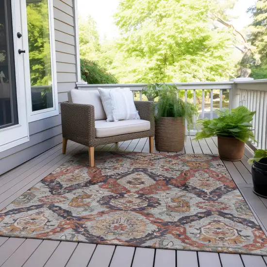 Blue And Copper Damask Washable Indoor Outdoor Area Rug Photo 8