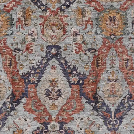 Blue And Copper Damask Washable Indoor Outdoor Area Rug Photo 3