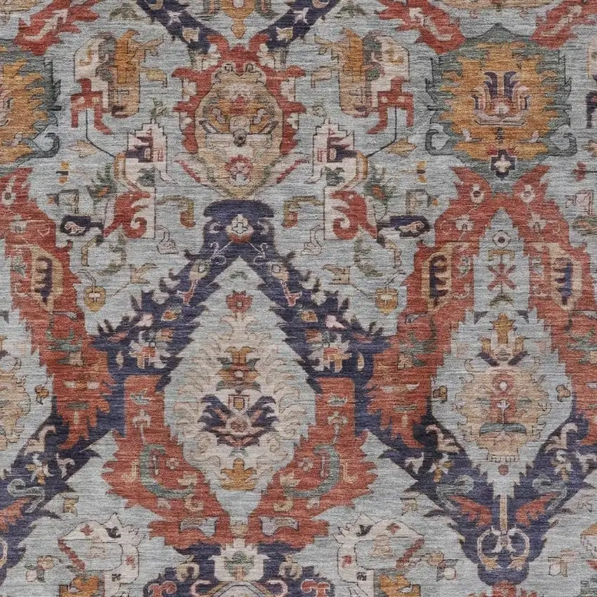 Blue And Copper Damask Washable Indoor Outdoor Area Rug Photo 3