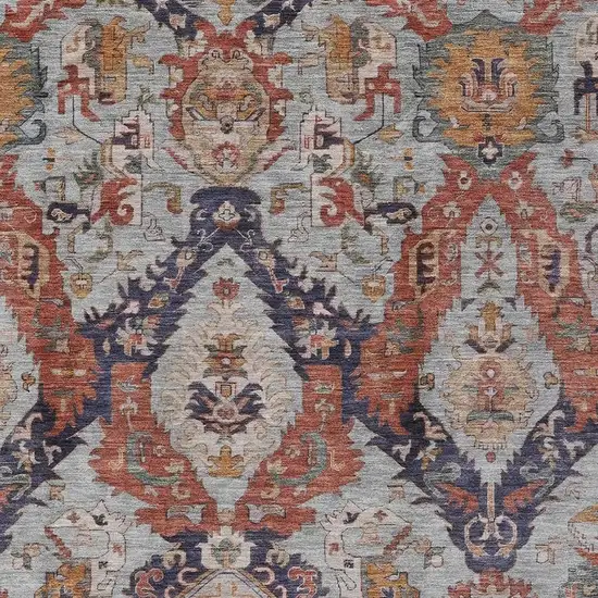 Blue And Copper Damask Washable Indoor Outdoor Area Rug Photo 4