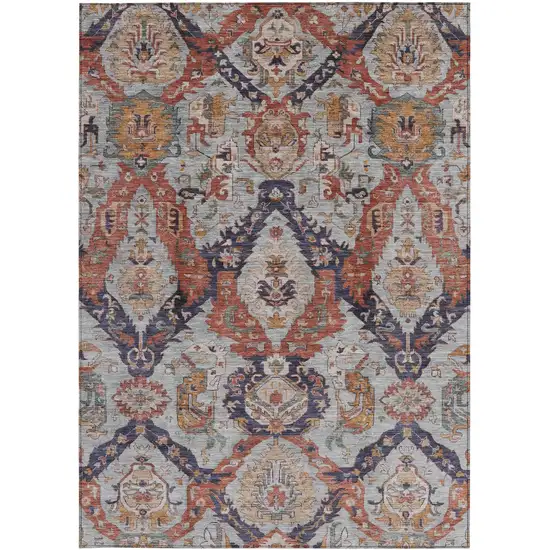 Blue And Copper Damask Washable Indoor Outdoor Area Rug Photo 3