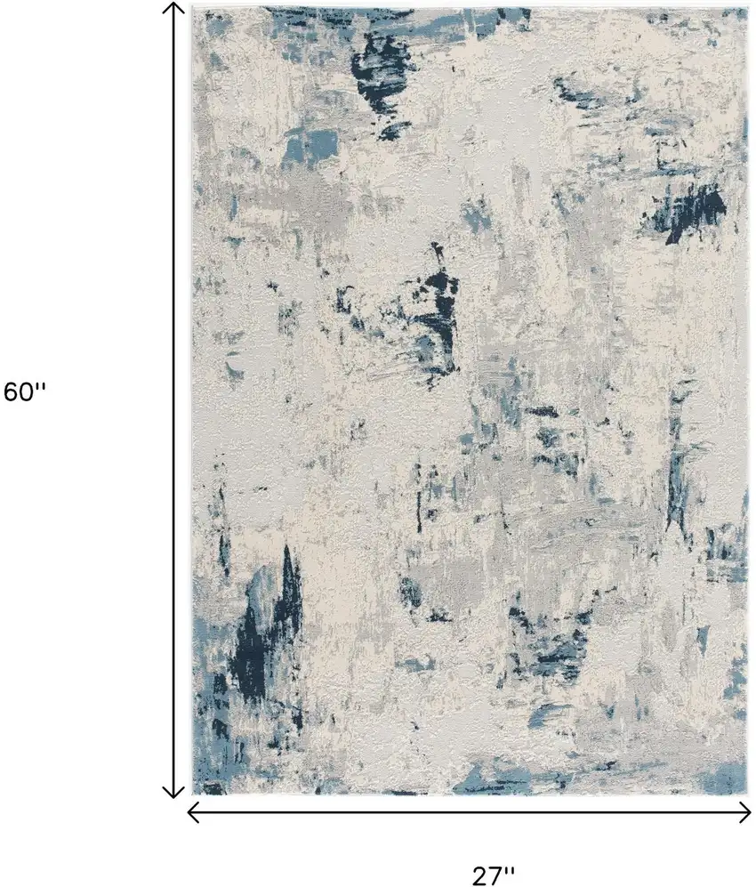 Blue And Cream Abstract Area Rug Photo 3
