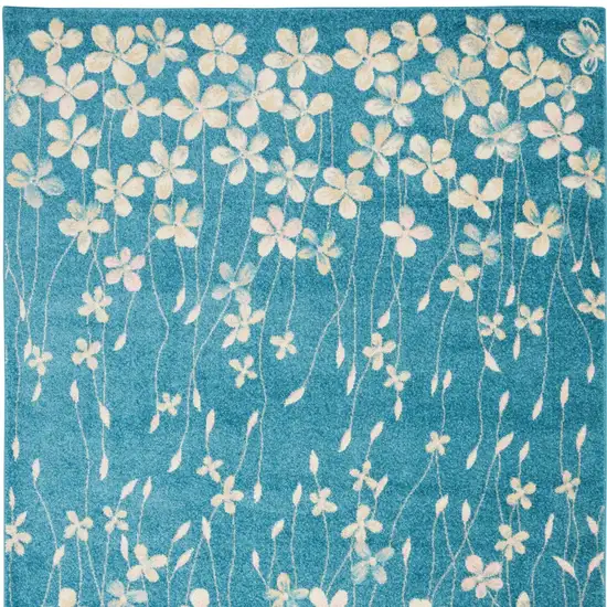 Blue And Cream Floral Area Rug Photo 7