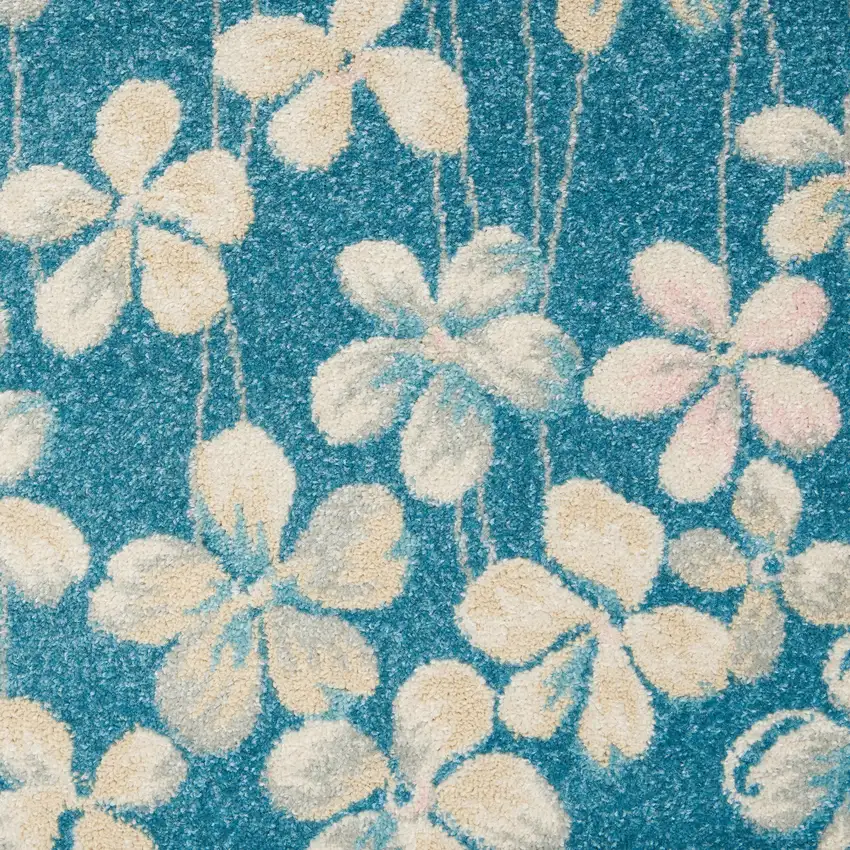 Blue And Cream Floral Area Rug Photo 2