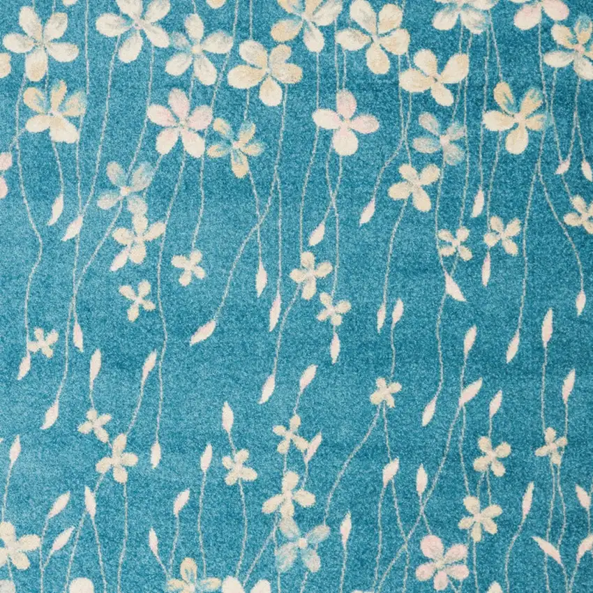 Blue And Cream Floral Area Rug Photo 6