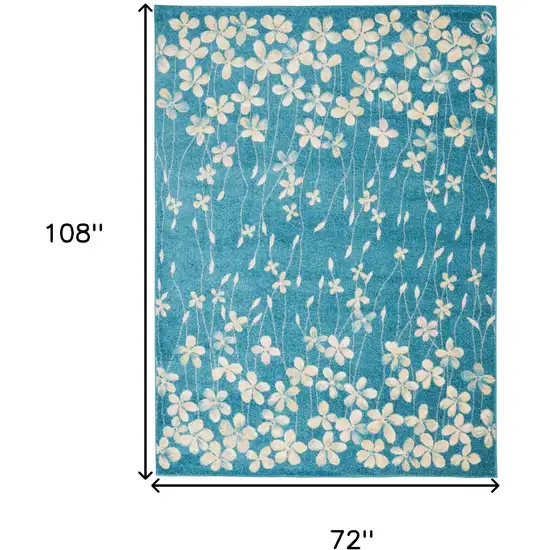 Blue And Cream Floral Area Rug Photo 3