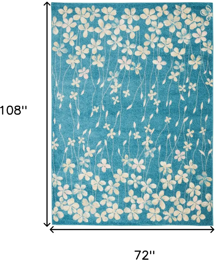Blue And Cream Floral Area Rug Photo 3