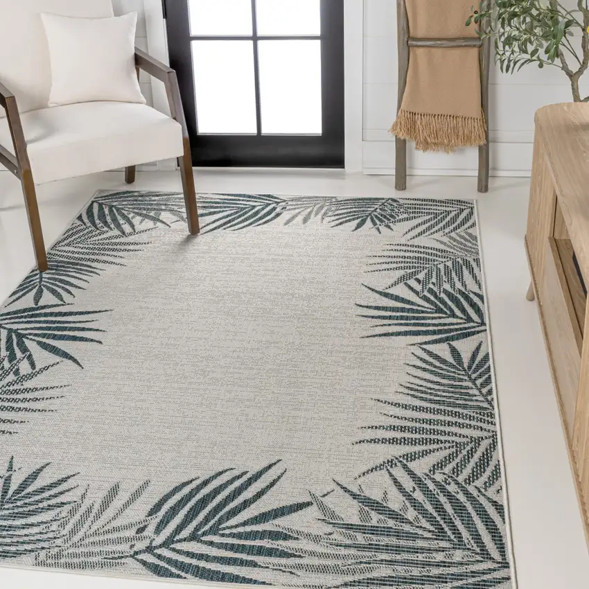 Blue And Cream Floral Indoor Outdoor Area Rug Photo 5
