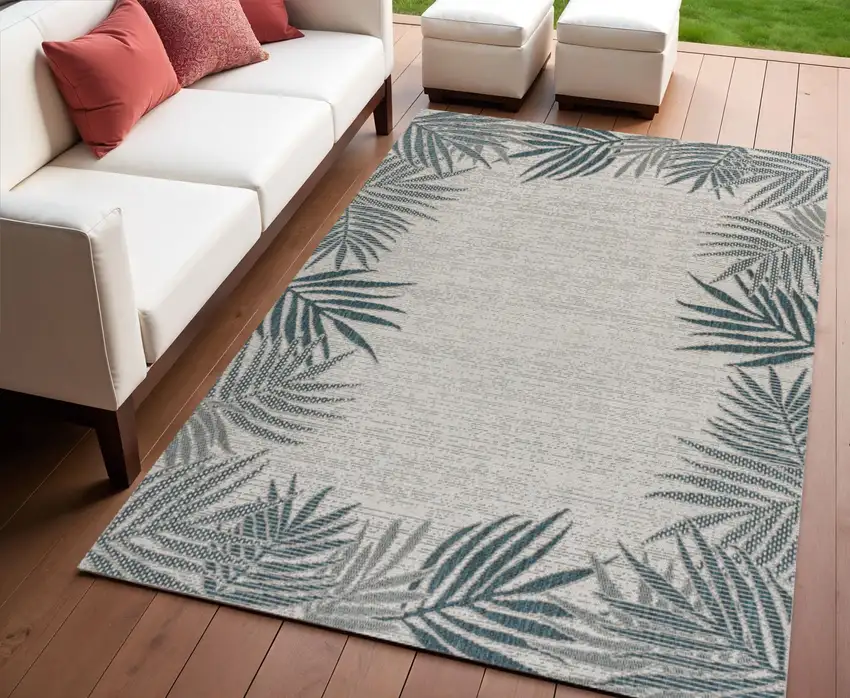 Blue And Cream Floral Indoor Outdoor Area Rug Photo 1