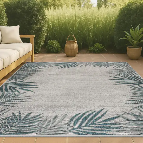Blue And Cream Floral Indoor Outdoor Area Rug Photo 4