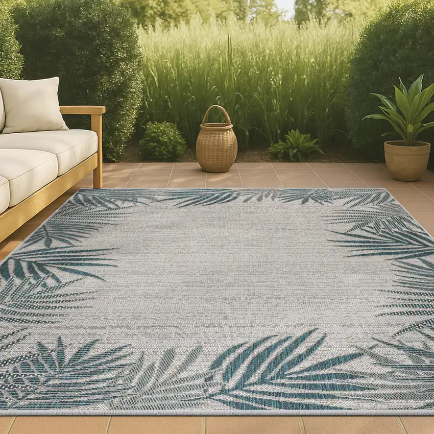 Blue And Cream Floral Indoor Outdoor Area Rug Photo 4
