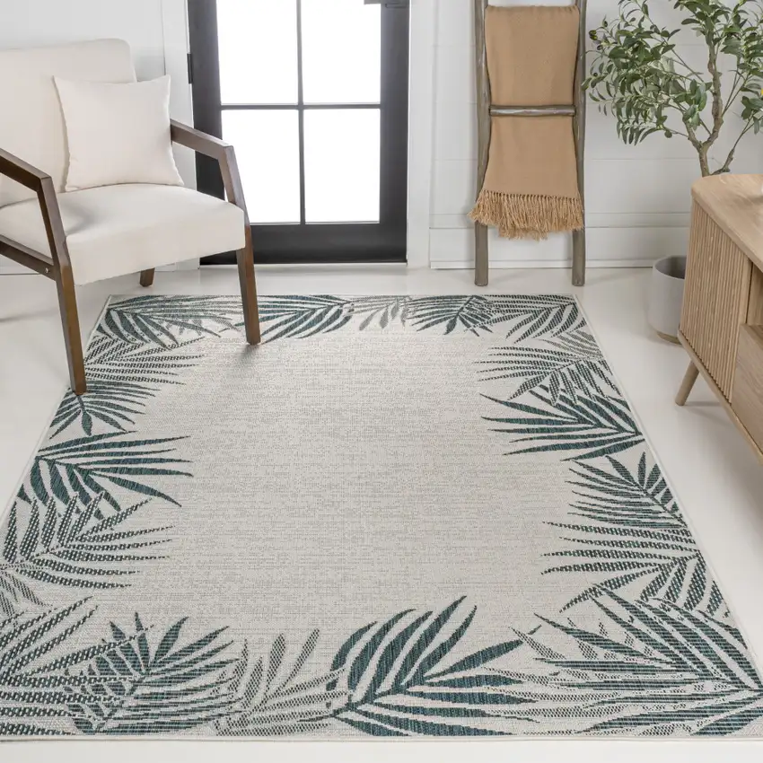 Blue And Cream Floral Indoor Outdoor Area Rug Photo 7
