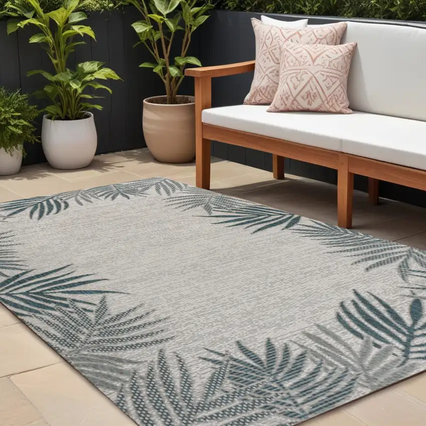 Blue And Cream Floral Indoor Outdoor Area Rug Photo 1