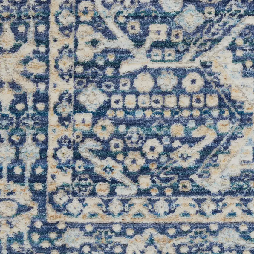 Blue And Cream Floral Non Skid Area Rug With Fringe Photo 4