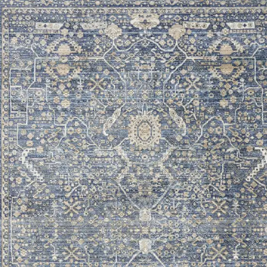 Blue And Cream Floral Non Skid Area Rug With Fringe Photo 8