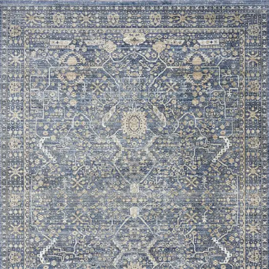 Blue And Cream Floral Non Skid Area Rug With Fringe Photo 9