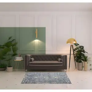 Photo of Blue And Cream Floral Non Skid Area Rug With Fringe