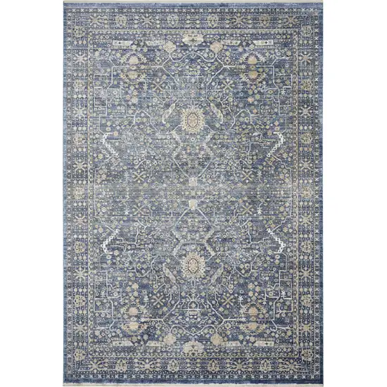 Blue And Cream Floral Non Skid Area Rug With Fringe Photo 8