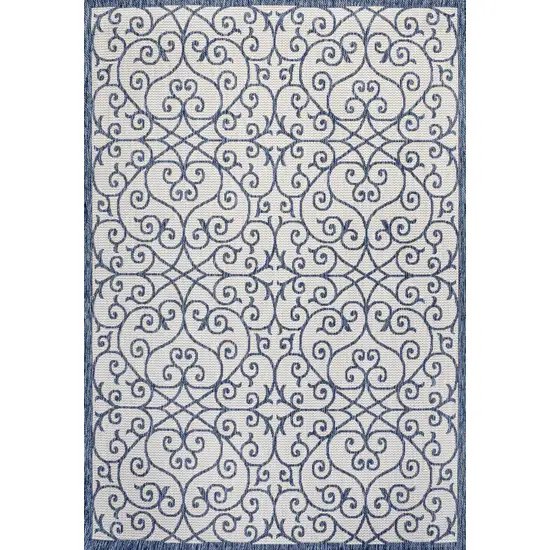 Blue And Cream Geometric Indoor Outdoor Area Rug Photo 3
