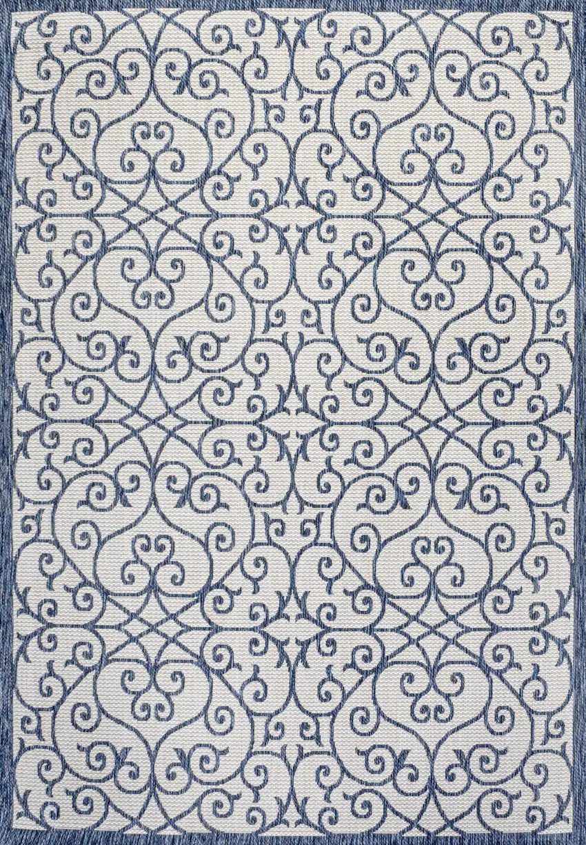 Blue And Cream Geometric Indoor Outdoor Area Rug Photo 3
