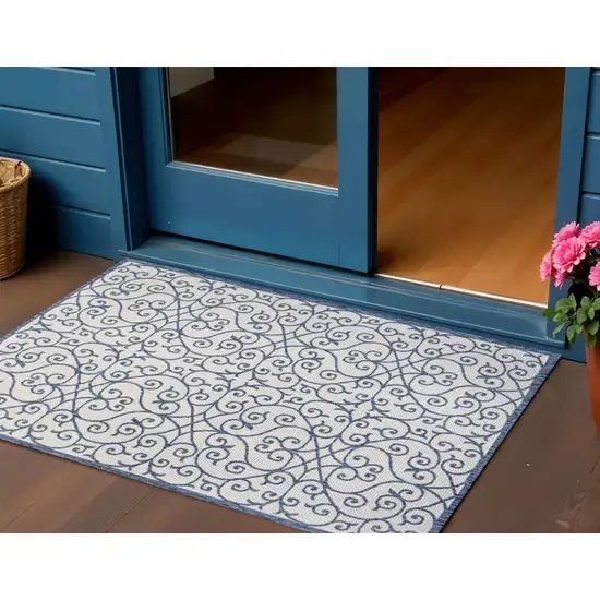 Blue And Cream Geometric Indoor Outdoor Area Rug Photo 1