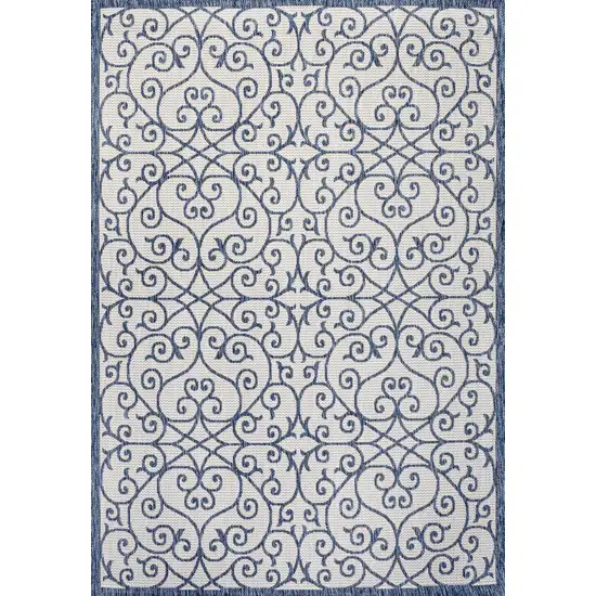 Blue And Cream Geometric Indoor Outdoor Area Rug Photo 1