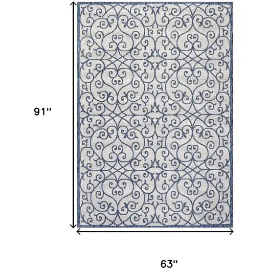 Blue And Cream Geometric Indoor Outdoor Area Rug Photo 5