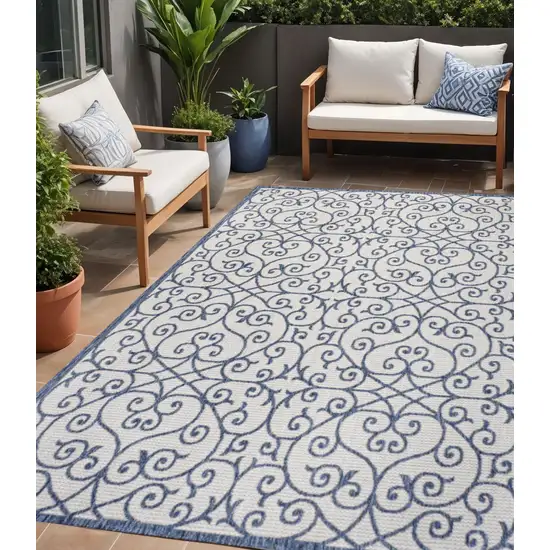 Blue And Cream Geometric Indoor Outdoor Area Rug Photo 1