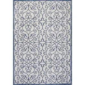 Photo of Blue And Cream Geometric Indoor Outdoor Area Rug