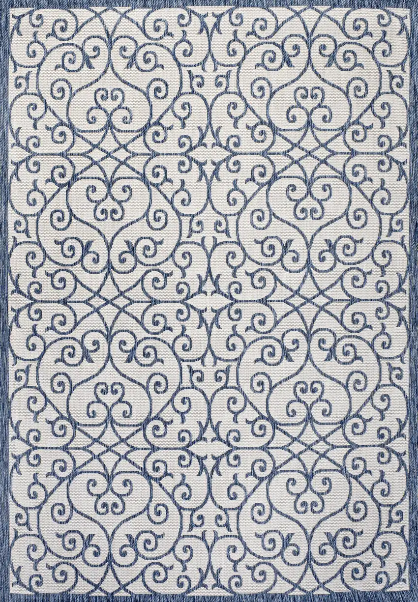 Blue And Cream Geometric Indoor Outdoor Area Rug Photo 1