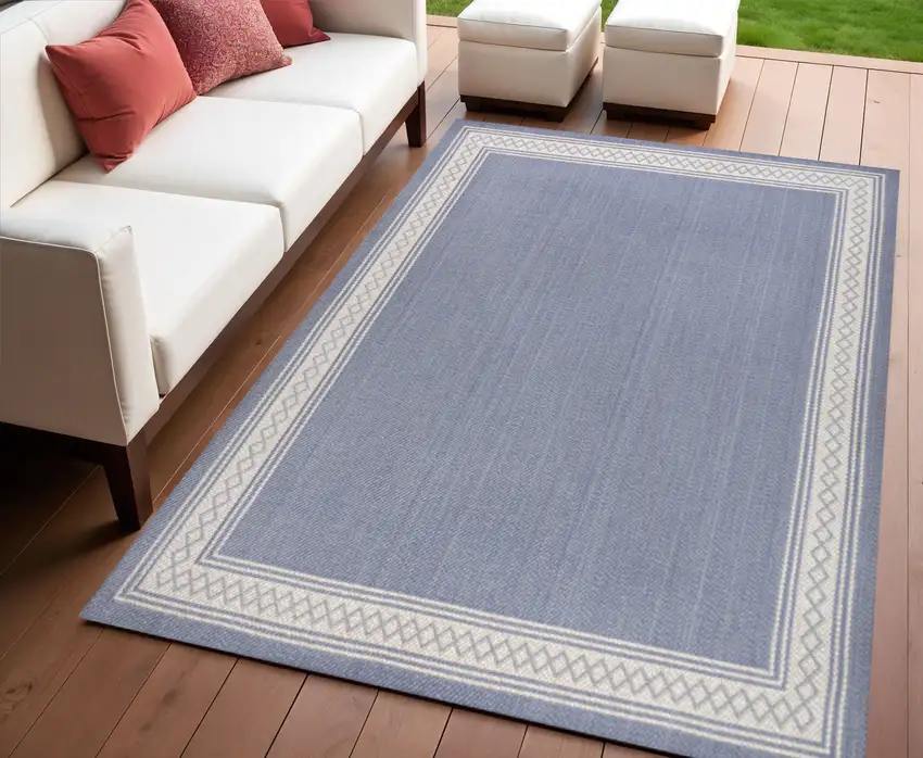 Blue And Cream Indoor Outdoor Area Rug Photo 1