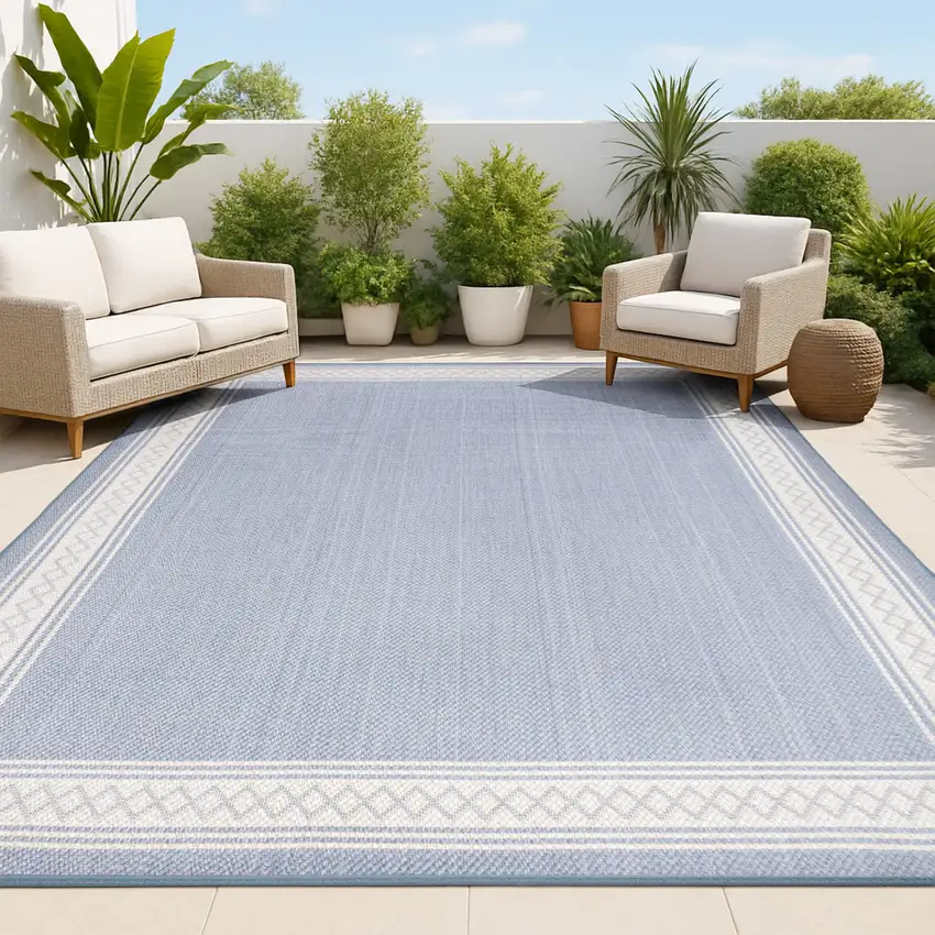 Blue And Cream Indoor Outdoor Area Rug Photo 4