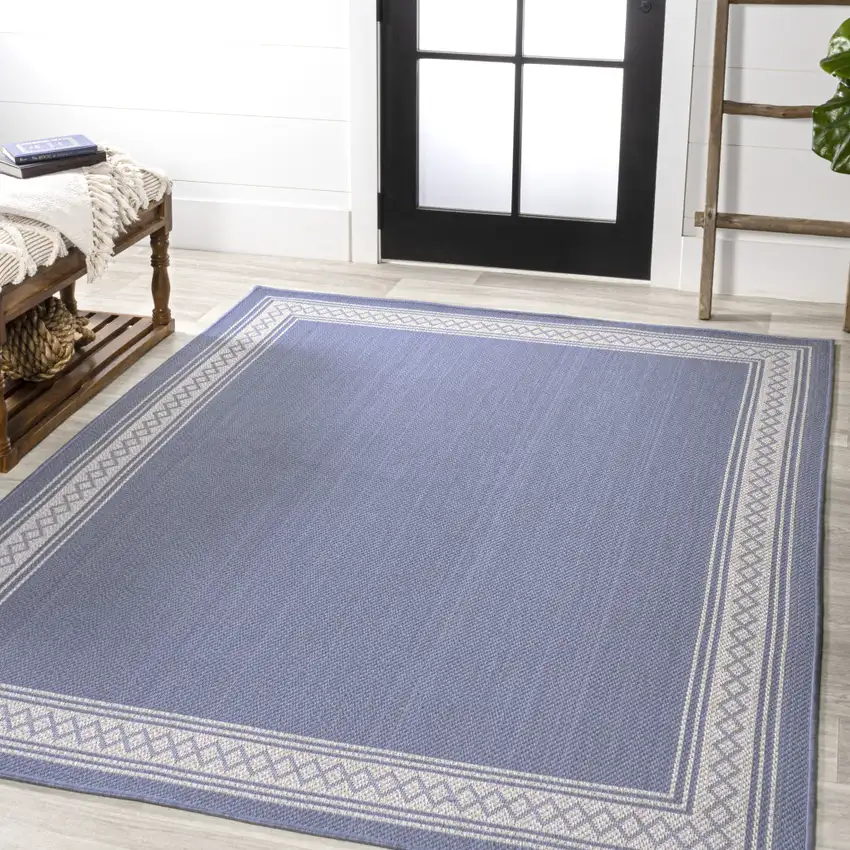 Blue And Cream Indoor Outdoor Area Rug Photo 5