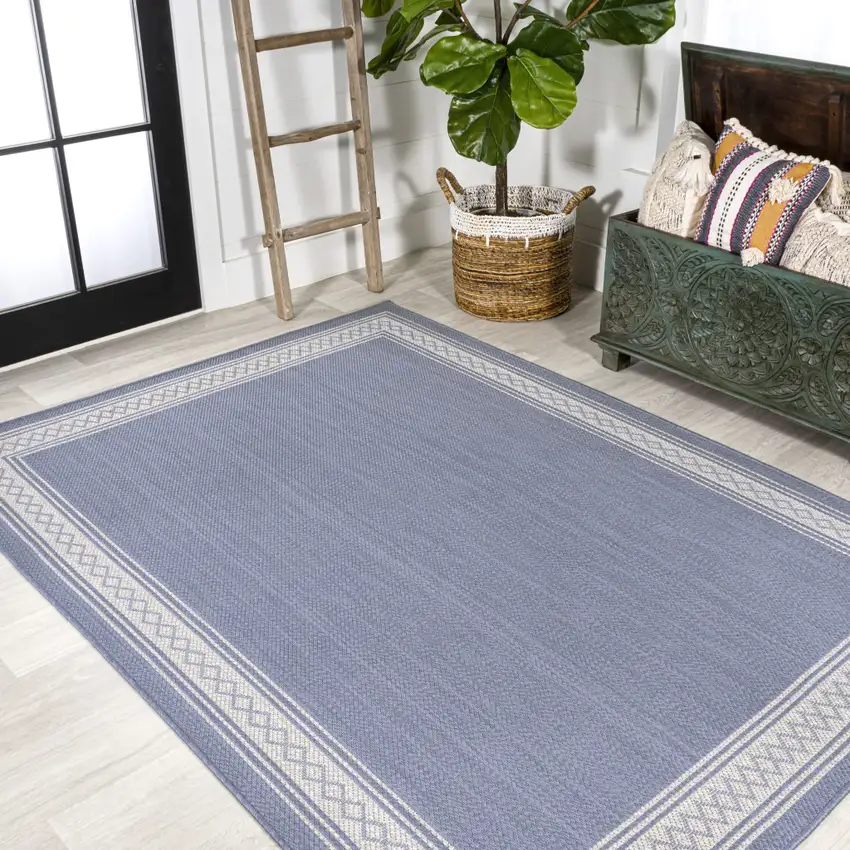 Blue And Cream Indoor Outdoor Area Rug Photo 7